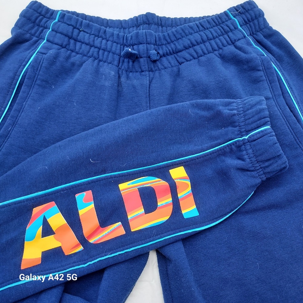 Aldi Gear Mens Blue Fleece Jogger Sweatpants Large Retro Logo 828571